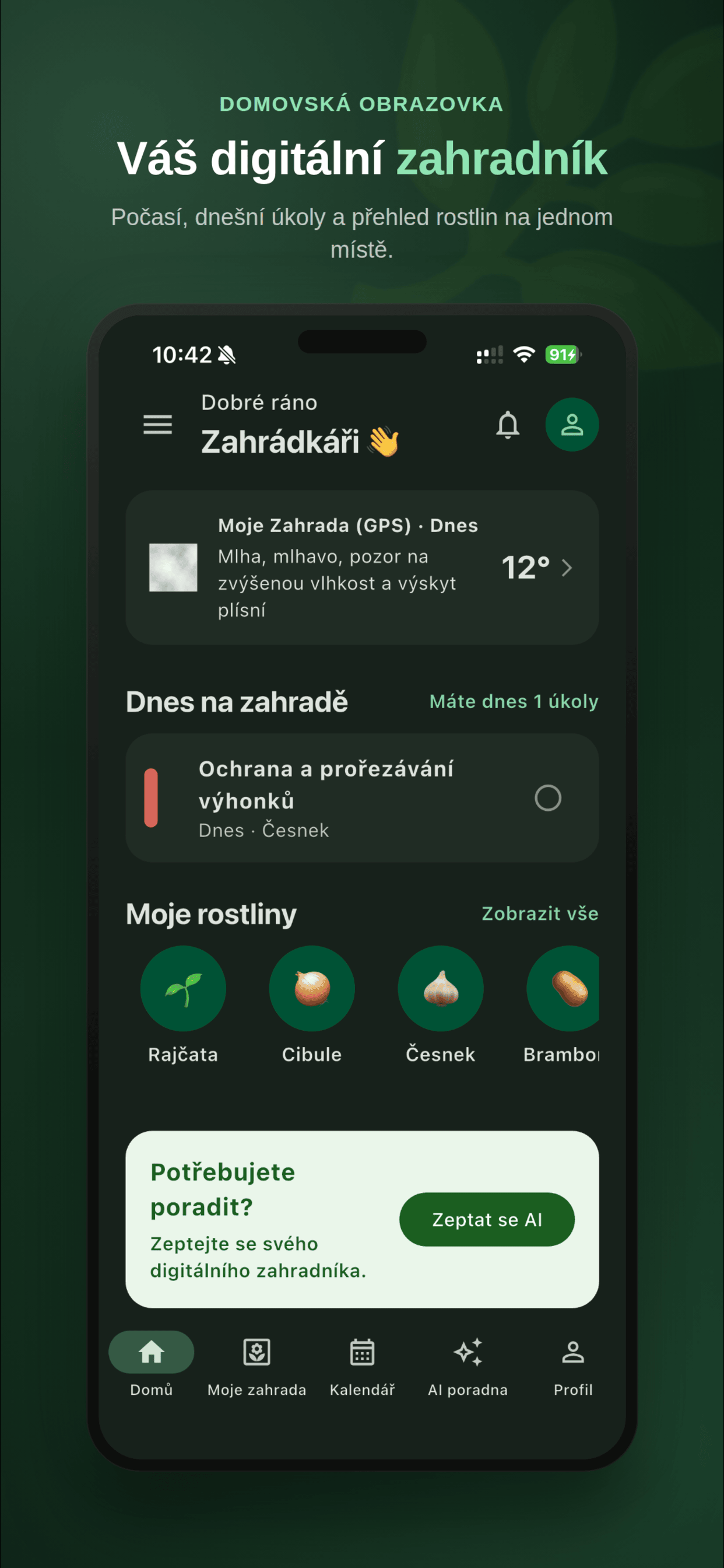 Aplikace Zahrádkář - Domů
